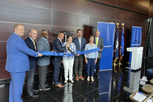 Lockheed martin and coldstream representatives at the ribbon cutting